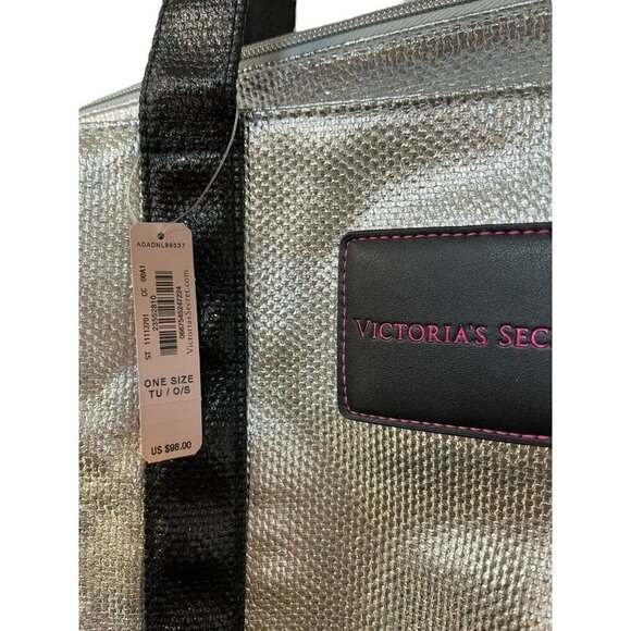 NEW Victoria’s Secret Weekender Tote Bag Limited Edition Metallic Silver Large - Picture 3 of 5